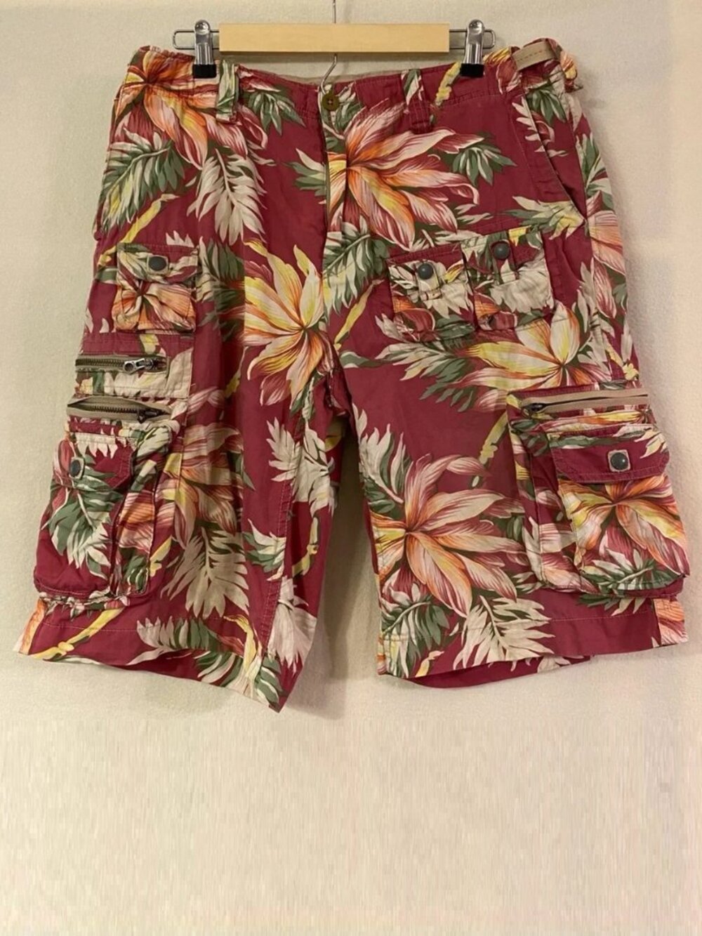 Polo Ralph Lauren 34 magenta pink tropical floral 13" cargo shorts